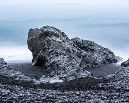 Midnight Sculpture on the Volcanic Shore
